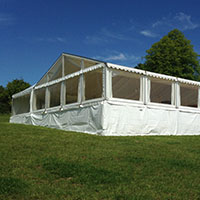 Marquees located on sloping or difficult uneven ground 