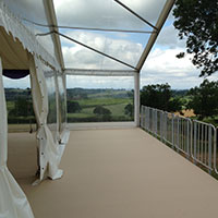 Marquees located on sloping land 